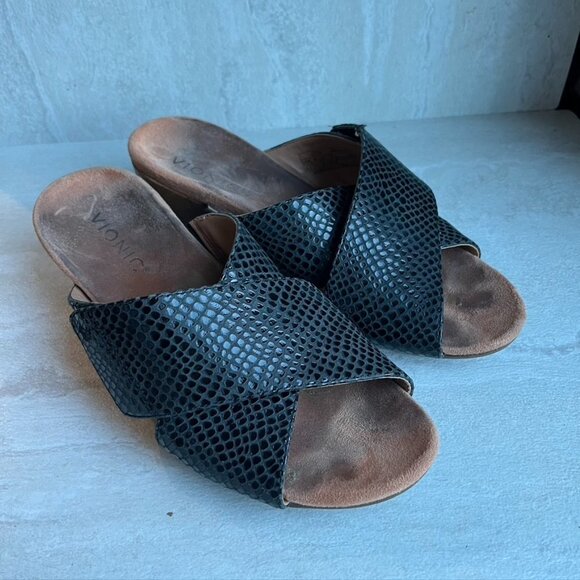 ** Vionic Paradise Leticia Wedge Slide Leather Sandal Size 6.5 - Picture 1 of 9